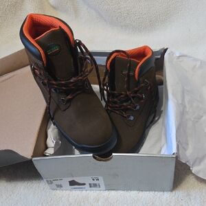 Hytest Men's Dark Brown and Orange Steel Toe Waterproof Work Boots